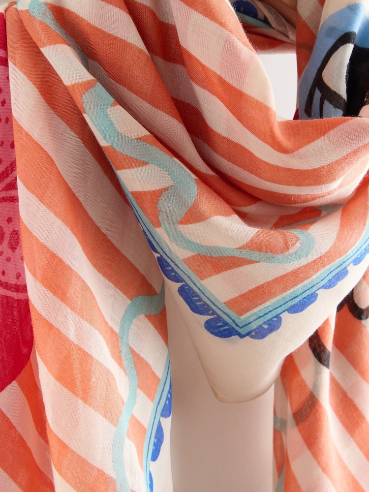 Orange Crazy Face Lightweight Square Scarf - Image 3 of 3