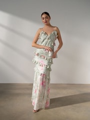 Grün mit Blumendruck - Strappy Ruffle Occasion Dress - Bild 1 von 2