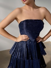 Navy Blue Bandeau Pleated Maxi Occasion Dress - Image 5 of 5