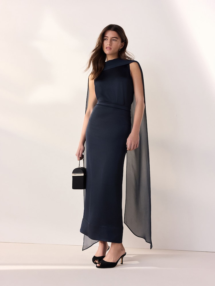 Marineblau/blau - Tabitha Simmons Satin-Kleid für besondere Anlässe mit Schal-Detail - Bild 1 von 6