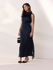 Marineblau/blau - Tabitha Simmons Satin-Kleid für besondere Anlässe mit Schal-Detail - Bild 2 von 6