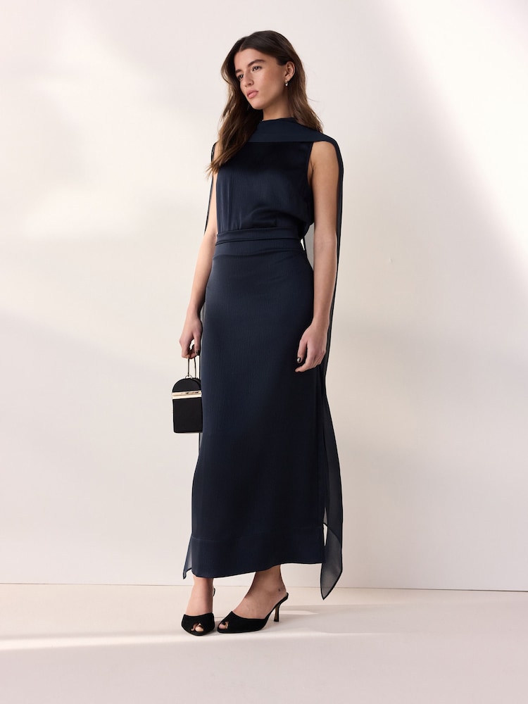 Marineblau/blau - Tabitha Simmons Satin-Kleid für besondere Anlässe mit Schal-Detail - Bild 2 von 6