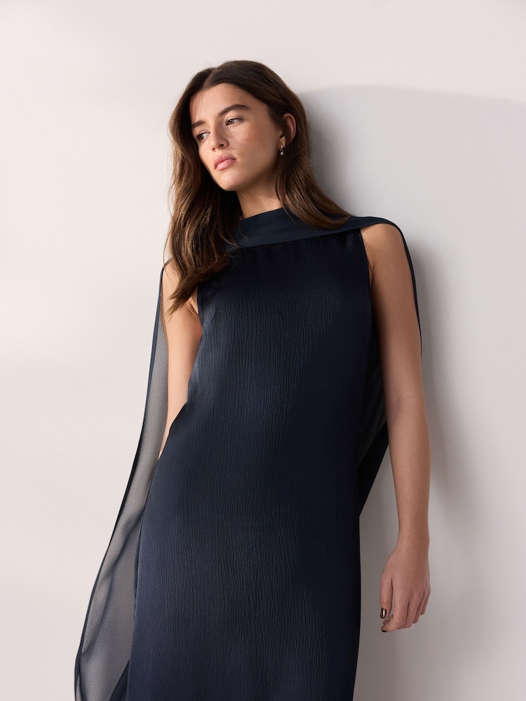 Marineblau/blau - Tabitha Simmons Satin-Kleid für besondere Anlässe mit Schal-Detail - Bild 6 von 6