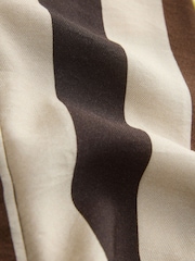 Neutral and Green Stripe Short Sleeve Midi Cinched Hip Shirt Dress - Image 7 of 7