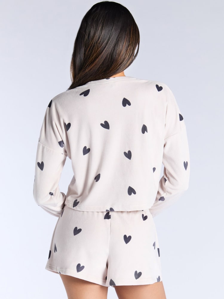 Boux Avenue Heart Velour Crew & Short Pyjamas Set - Image 2 of 5