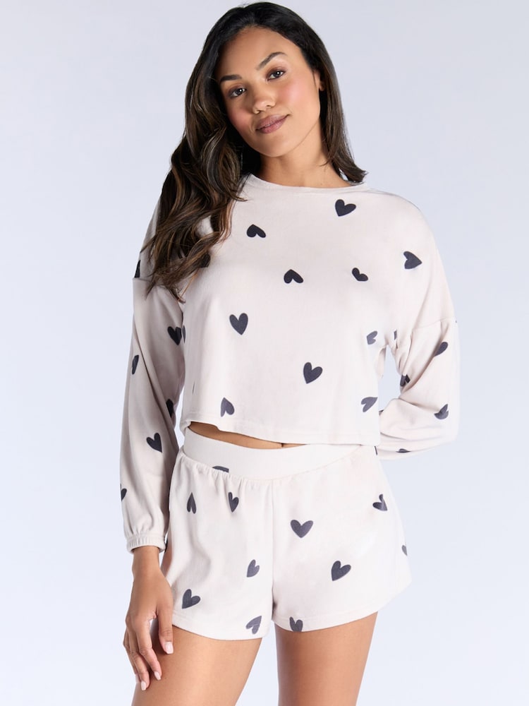 Boux Avenue Heart Velour Crew & Short Pyjamas Set - Image 5 of 5