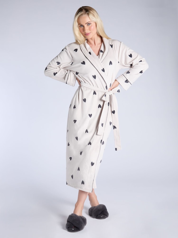 Boux Avenue Cream Heart Velour Long Robe - Image 1 of 5