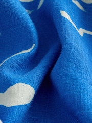 Blue and White Print Linen Blend Short Sleeve V-Neck Kaftan Mini Dress - Image 2 of 3