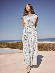 Blue Print Tie Side Midi Summer Dress - Image 2 of 8