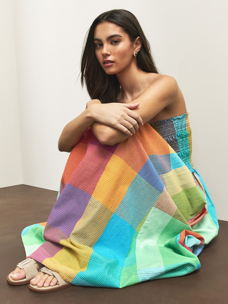 mehrfarbig kariert - Bandeau Shirred Body Midi Dress - Bild 2 von 7