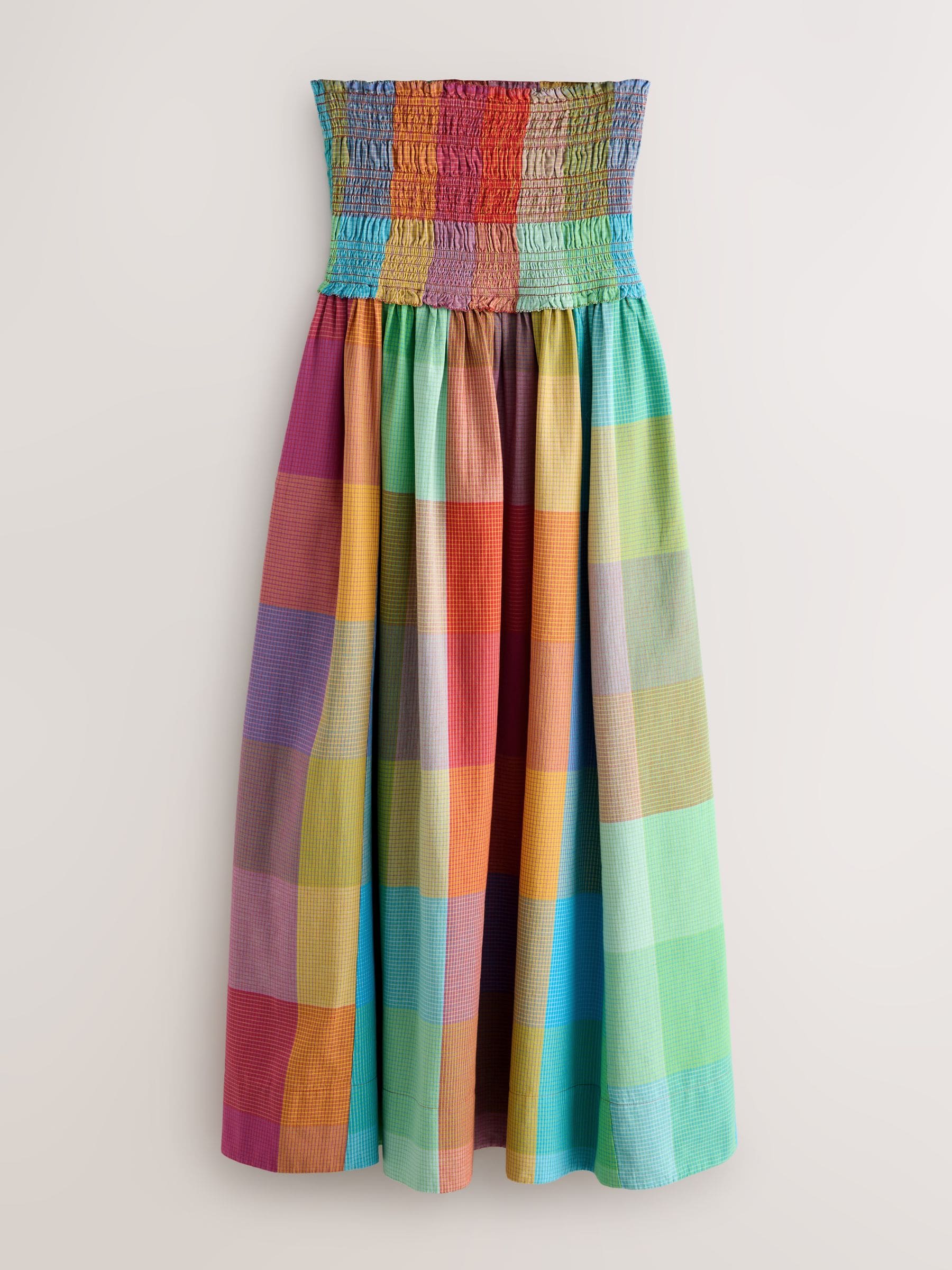 Buy Blue/Orange/Red Check Bandeau Shirred Body Midi Dress from