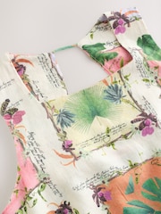 Green/Ecru Kew Collection Botanical Print - Mini haljina sa kvadratnim izrezom sa lanenom bokom - Slika 6 od 8