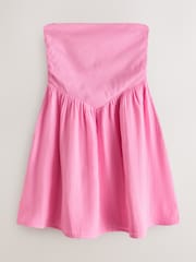 Fluro Pink Bandeau Jersey Woven Mix Mini Summer Dress - Image 1 of 3