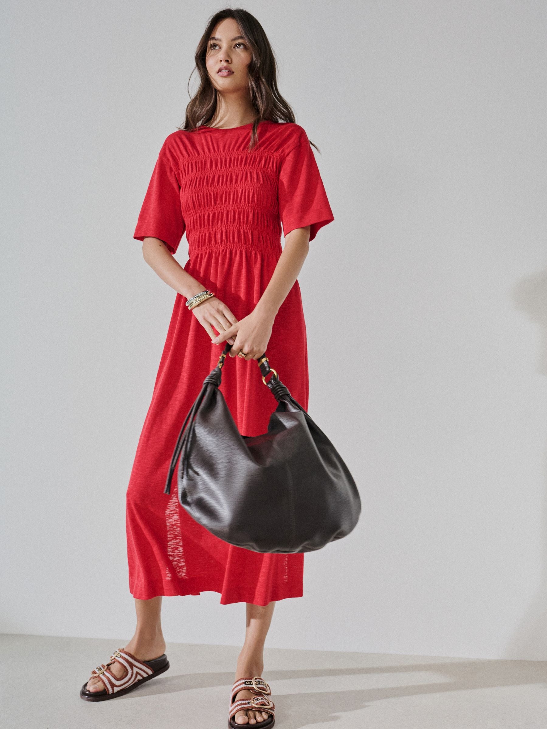 Buy Red Short Sleeve Shirred Body T-Shirt Midi Dress from Next USA