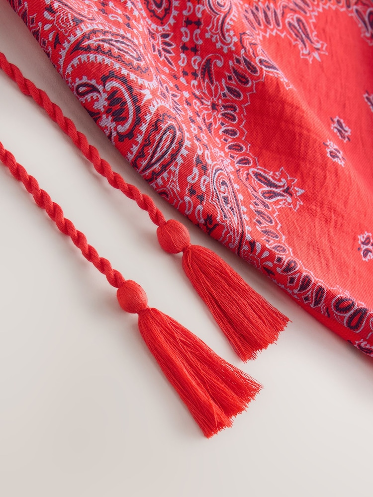 Red Bandana Print V-Neck Short Sleeve Maxi Kaftan Dress - Image 3 of 3 Red Bandana Print V-Neck Short Sleeve Maxi Kaftan Dress - Image 3 of 3