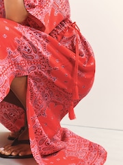 Red Bandana Print V-Neck Short Sleeve Maxi Kaftan Dress - Image 4 of 7