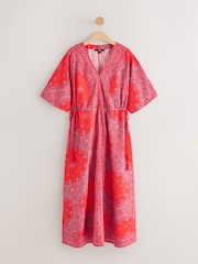 Red Bandana Print V-Neck Short Sleeve Maxi Kaftan Dress - Image 5 of 7