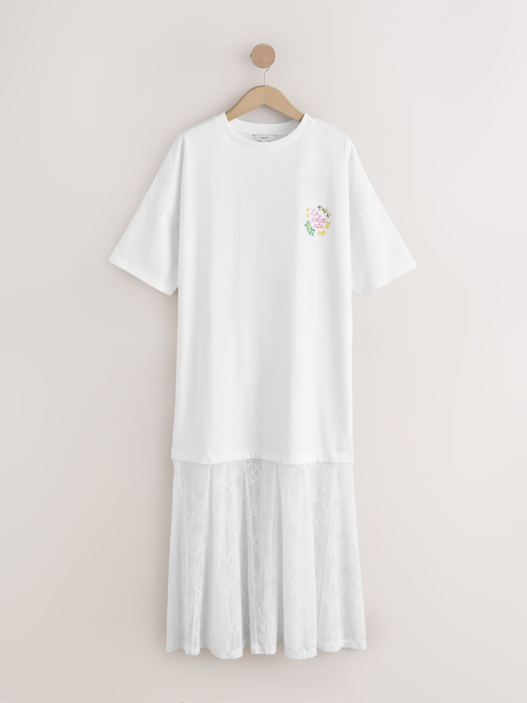 White La Dolce Vita Graphic 2 in1 Midi Lace T-Shirt Dress - Image 2 of 5