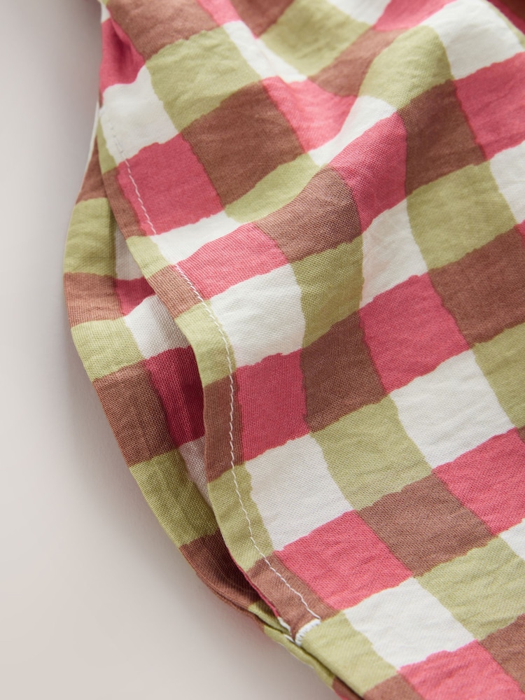 Pink Green Gingham Check Bandeau Shirred Body Barrel Leg Jumpsuit - Image 2 of 3