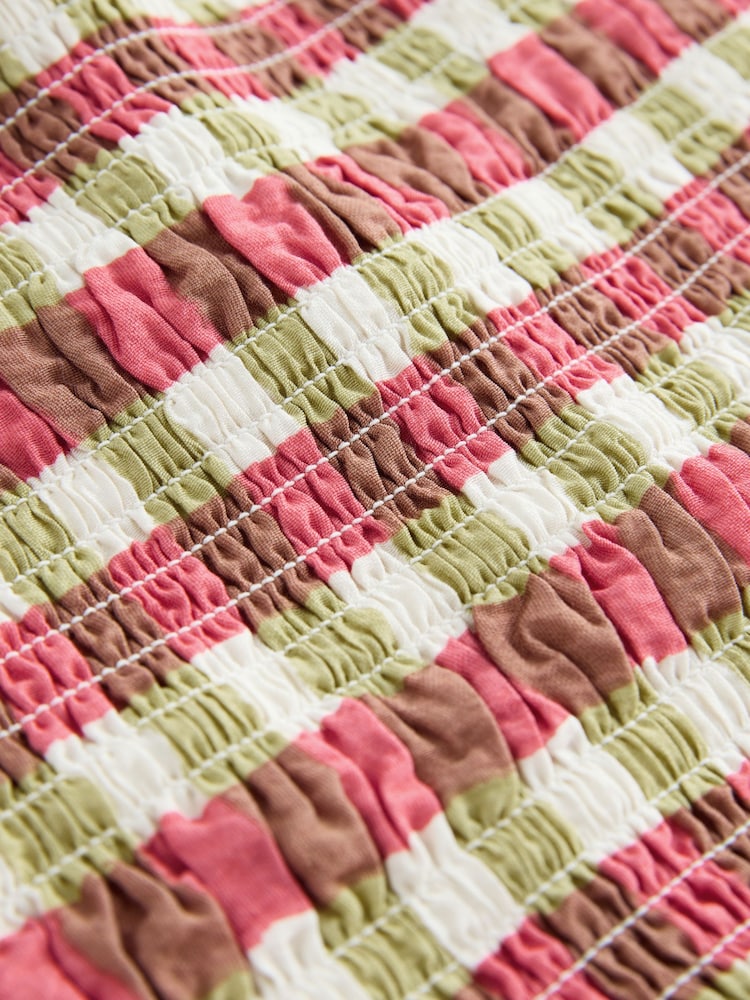 Pink Green Gingham Check Bandeau Shirred Body Barrel Leg Jumpsuit - Image 3 of 3