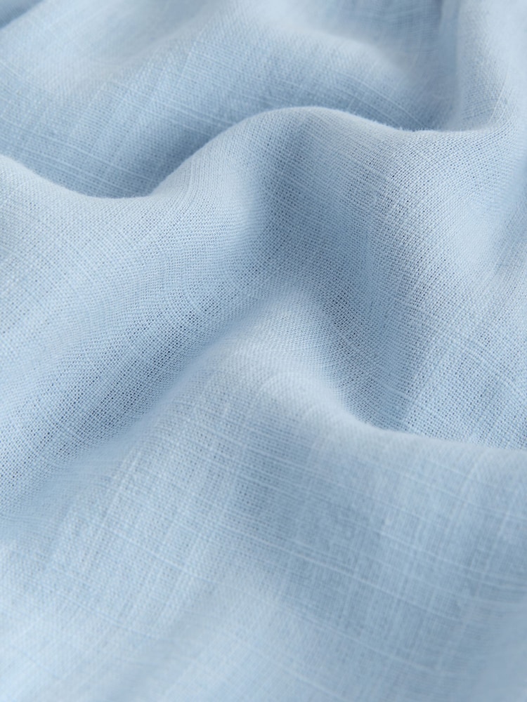 Chambray 蓝色 - V 领层叠迷你亚麻布连衣裙 - 3的图像3｝