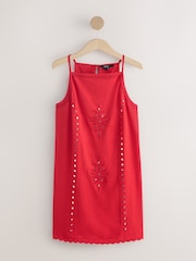 紅色 - Square Neck Sleeveless Mirror Detail Mini Dress - 圖片 6/8
