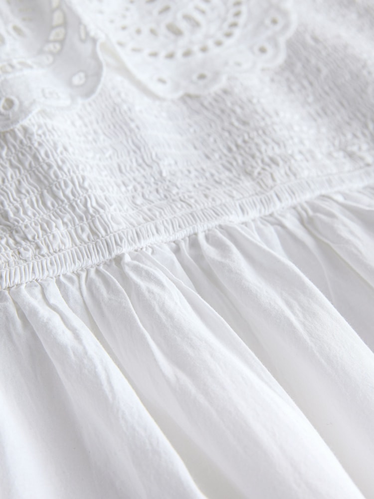 White Sleeveless Foldover Maxi Dress with Cutwork - Image 3 of 3