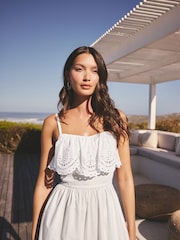 White Sleeveless Foldover Maxi Dress with Cutwork - Image 4 of 7