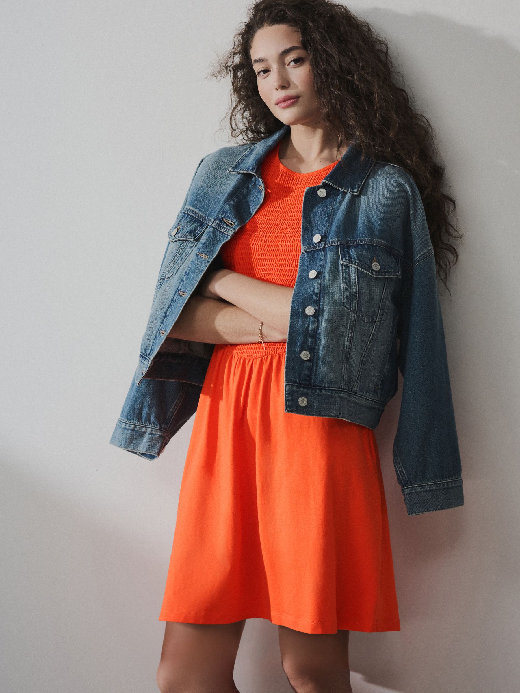 orange dress with denim jacket orange dress with denim jacket