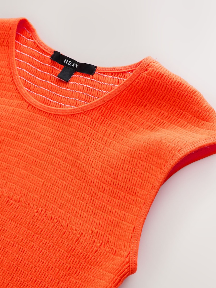 Orange - Cap Sleeve Shirred Body Jersey Mini Dress - Image 7 de 7