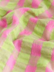 Green/Pink Gingham Puff Sleeve Shirred Midi Dress - Image 8 of 8