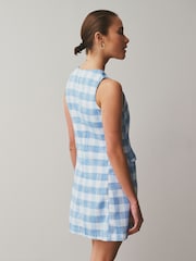 Chambray Blue Gingham Check Sleeveless Waistcoat Button Through Mini Dress - Image 2 of 3