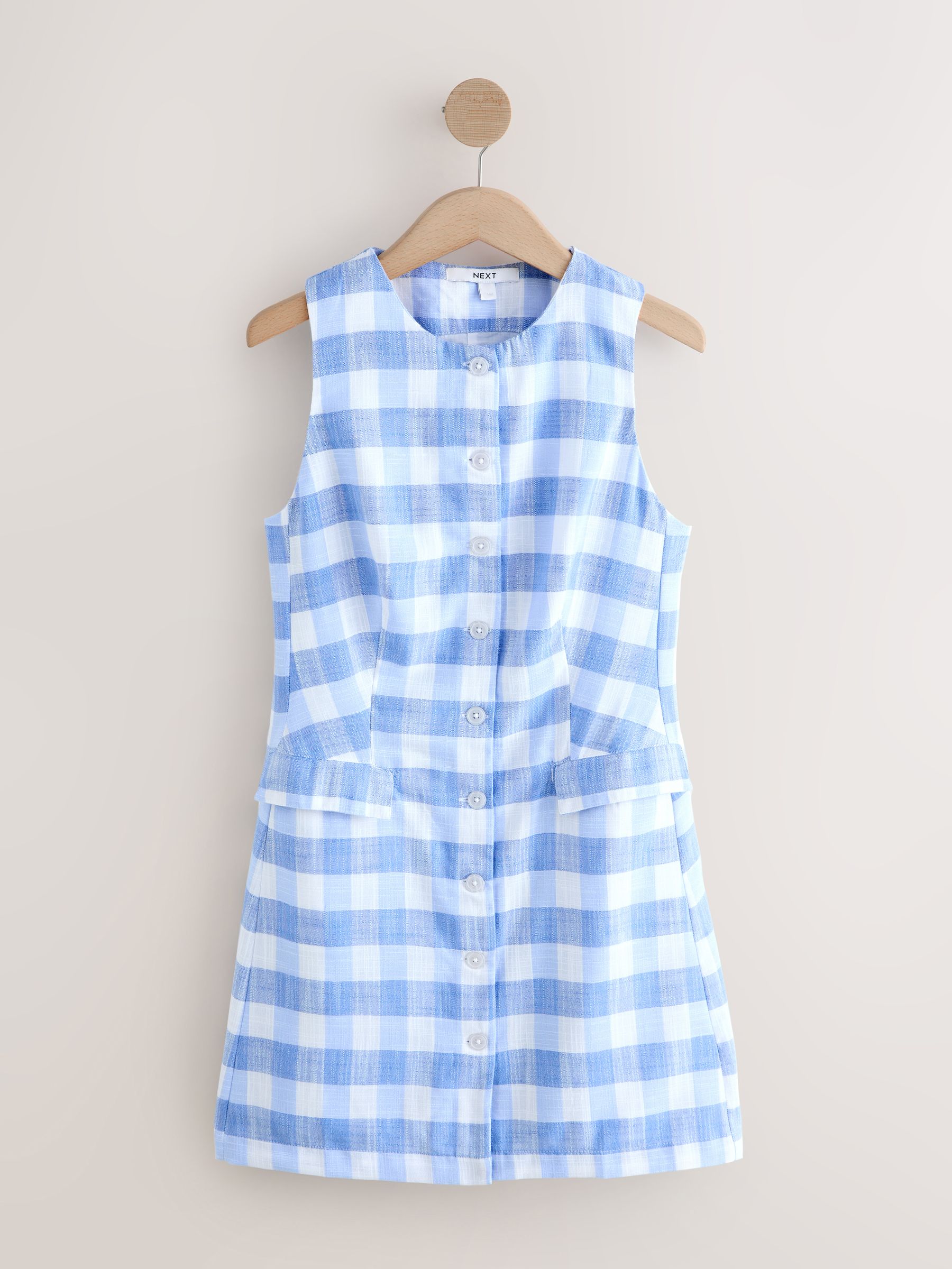 Buy Chambray Blue Gingham Check Sleeveless Waistcoat Button