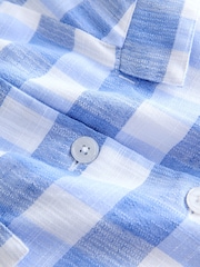 Chambray bleu à carreaux vichy - Robe mini sans manches boutonnée avec gilet - Image 5 de 6