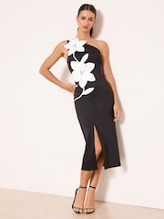 Lipsy Monochrome 3D Flower One Shoulder Midaxi Dress - Image 1 of 4
