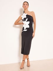 Lipsy Monochrome 3D Flower One Shoulder Midaxi Dress - Image 2 of 4