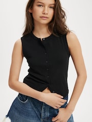 Cotton On Black Charlie Button Front Waistcoat Vest - Image 4 of 4