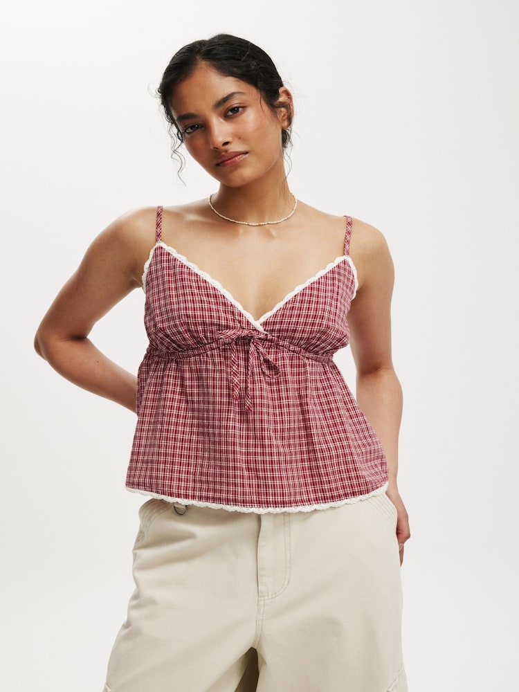 Cotton On Red Cotton Lace Camisole - Image 1 of 4