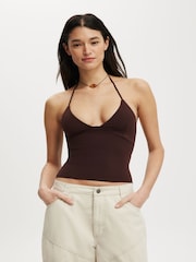 Cotton On Brown Hold Me Halter Top - Image 1 of 4
