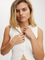 Cotton On White Charlie Button Front Waistcoat Vest - Image 4 of 4