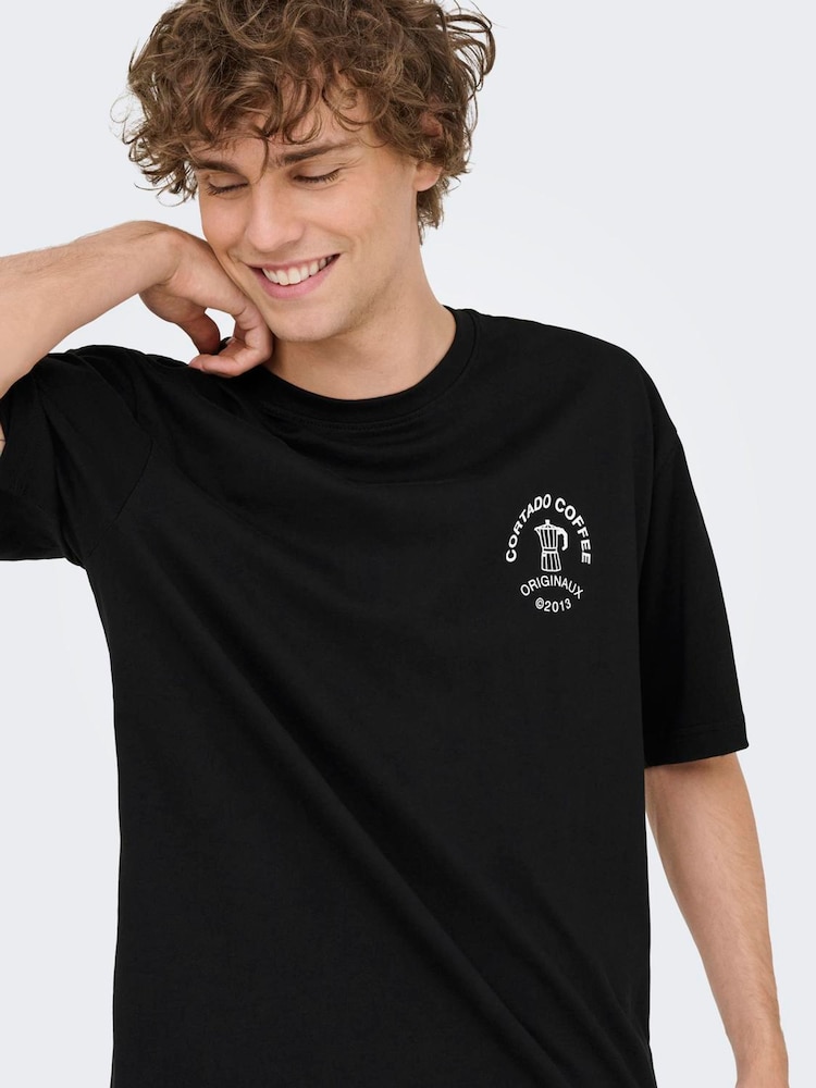 Only & Sons Black Backprint Graphic T-Shirt - Image 2 of 6