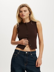 Cotton On Brown Charlie Button Front Waistcoat Vest - Image 1 of 4