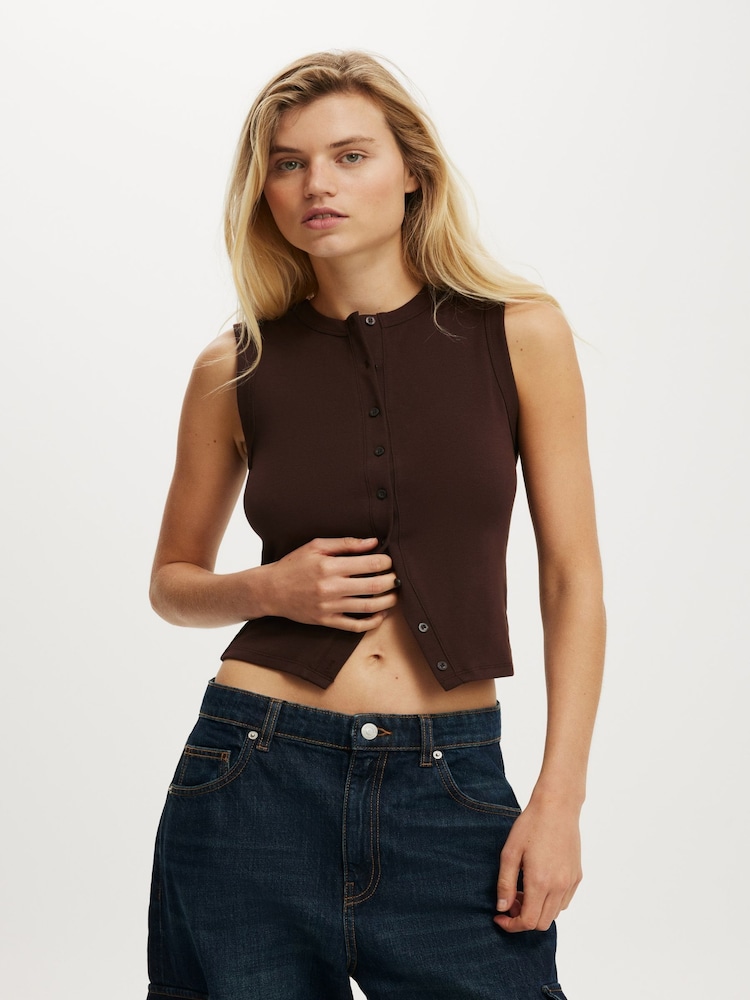 Cotton On Brown Charlie Button Front Waistcoat Vest - Image 1 of 4