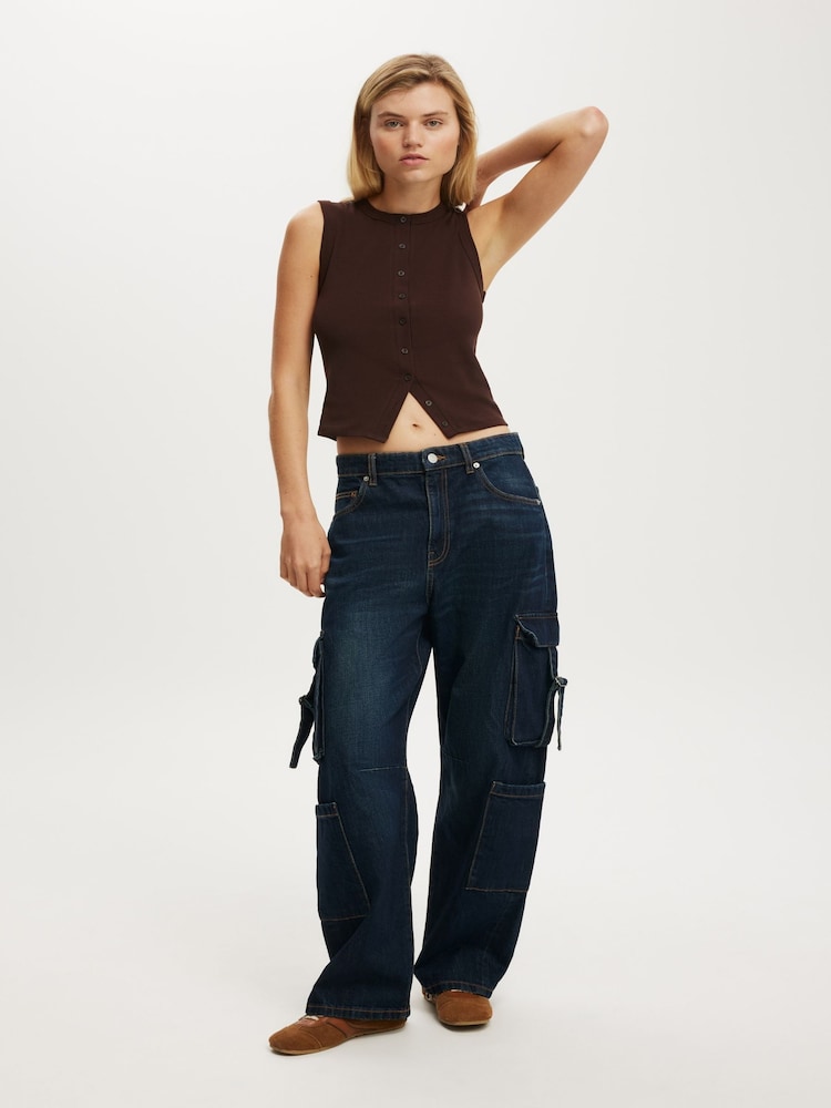 Cotton On Brown Charlie Button Front Waistcoat Vest - Image 4 of 4