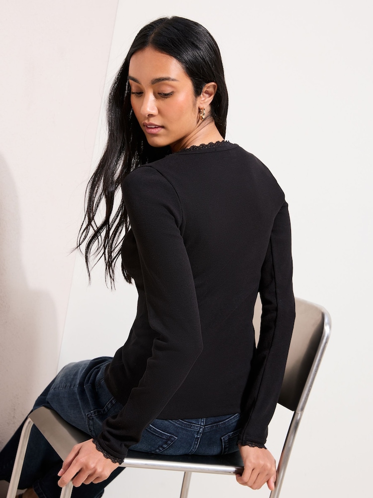 Friends Like These Black Lace Trim Scoop Neck Top - Image 4 of 4