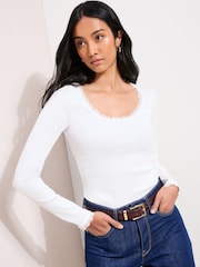 Friends Like These Ivory Lace Trim Scoop Neck Top - Image 1 of 4