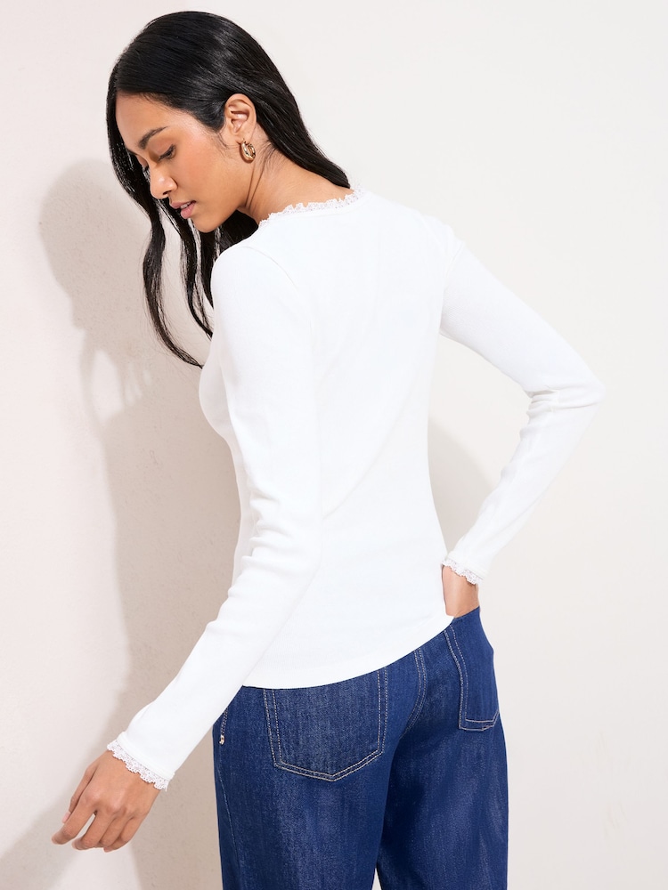 Friends Like These Ivory Lace Trim Scoop Neck Top - Image 4 of 4