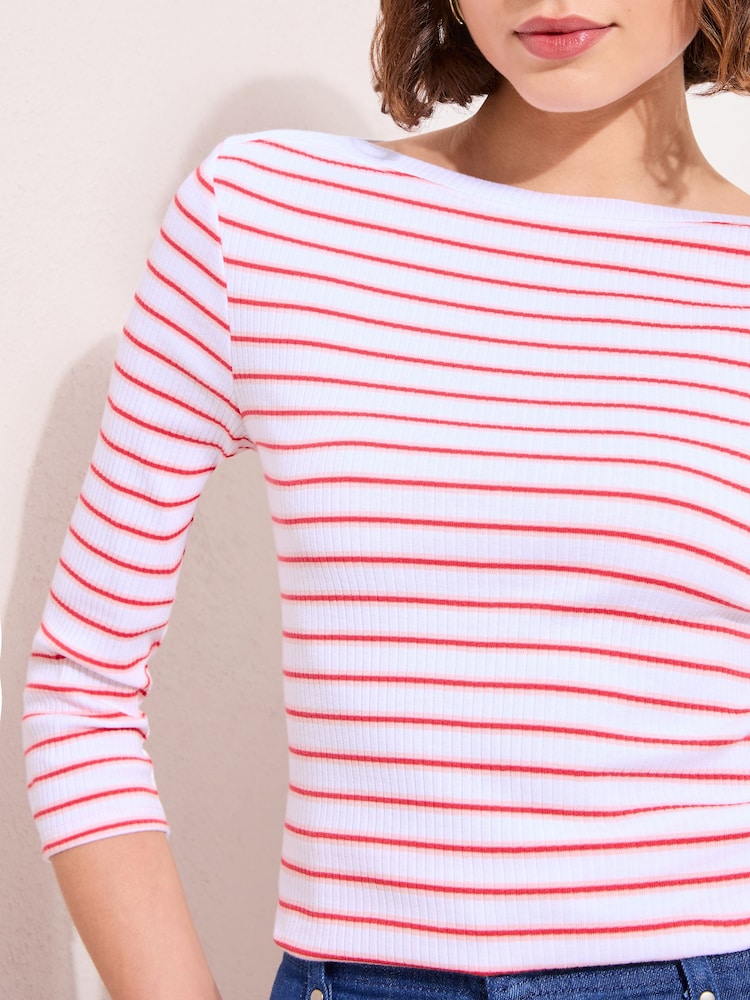 Friends Like These Stripe 3/4 Sleeve Ribbed Boat Neck T-Shirt - Image 2 of 4 Friends Like These Stripe 3/4 Sleeve Ribbed Boat Neck T-Shirt - Image 2 of 4