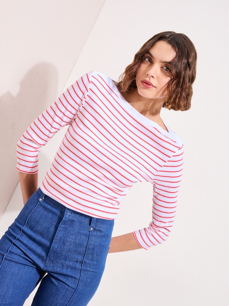 Friends Like These Stripe 3/4 Sleeve Ribbed Boat Neck T-Shirt - Image 4 of 4 Friends Like These Stripe 3/4 Sleeve Ribbed Boat Neck T-Shirt - Image 4 of 4