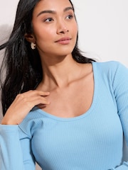 Friends Like These Blue Long Sleeve Rib Scoop Neck Top - Image 3 of 5